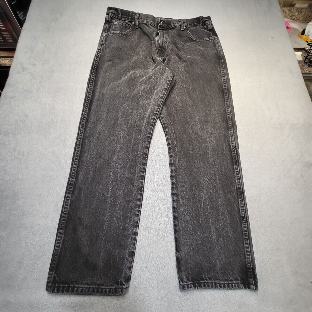 Wrangler Rugged‎ Jeans Mens 38x30 Black Straight Leg Distressed Denim
